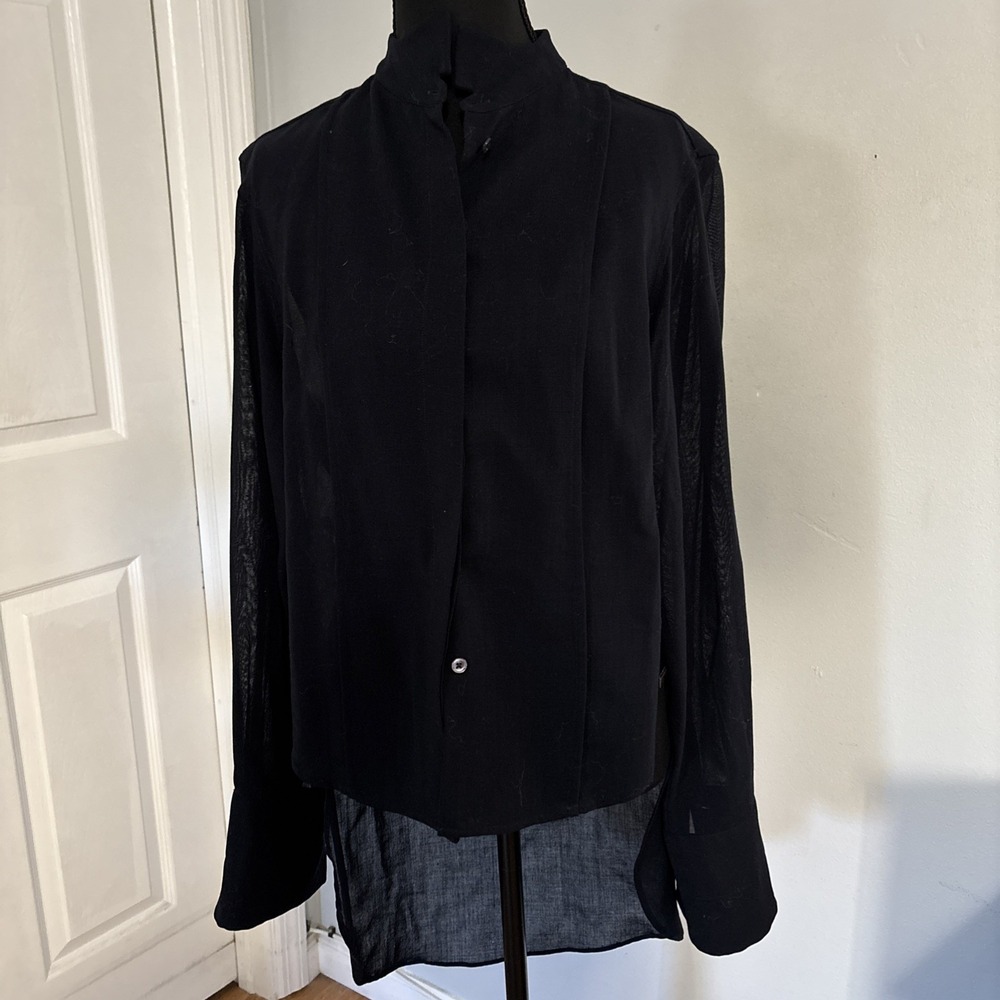 Paul Smith Long Sleeve Hi/Low 100% Virgin Wool French Cuff Blouse  Size 44